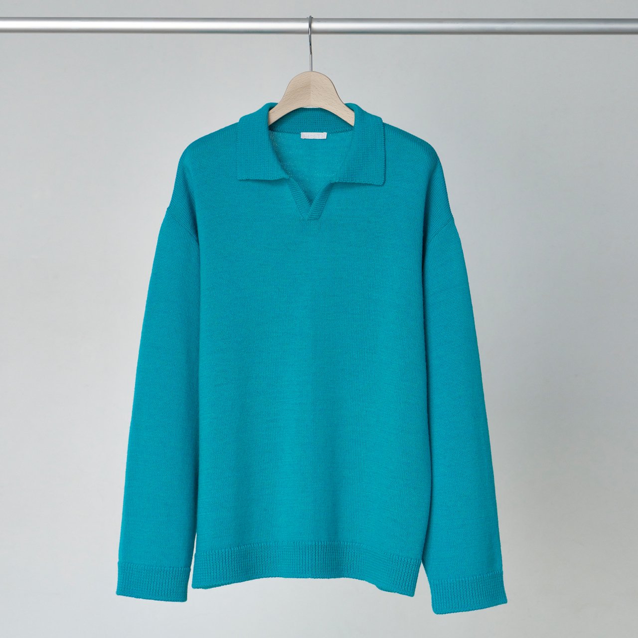 50%OFF Blanc YM (ブランワイエム)｜Wool Knit Skipper Shirt Turquoise Blue