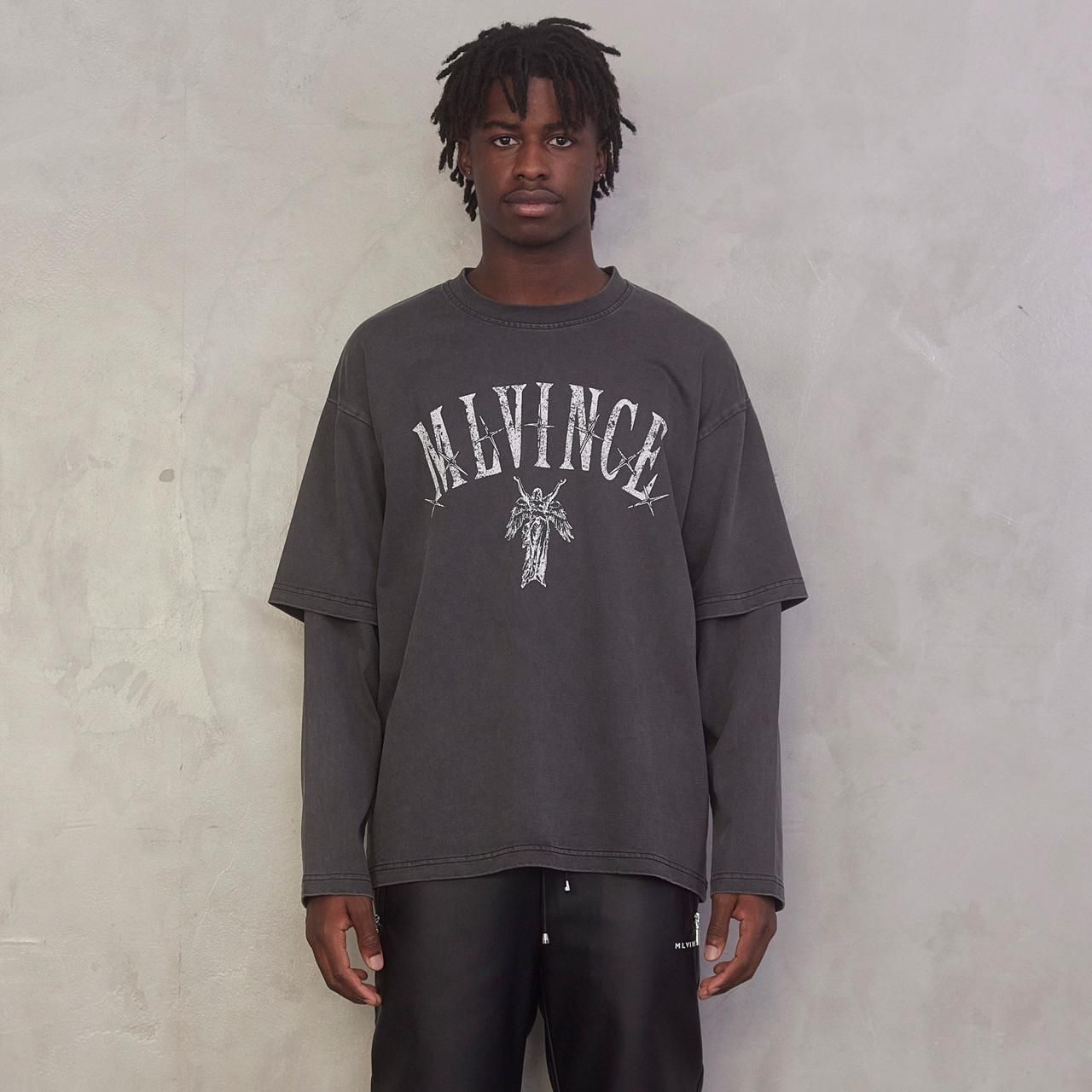 MLVINCE (メルヴィンス) | SEVEN STARS LAYERED L/S TEE WASHED BLACK