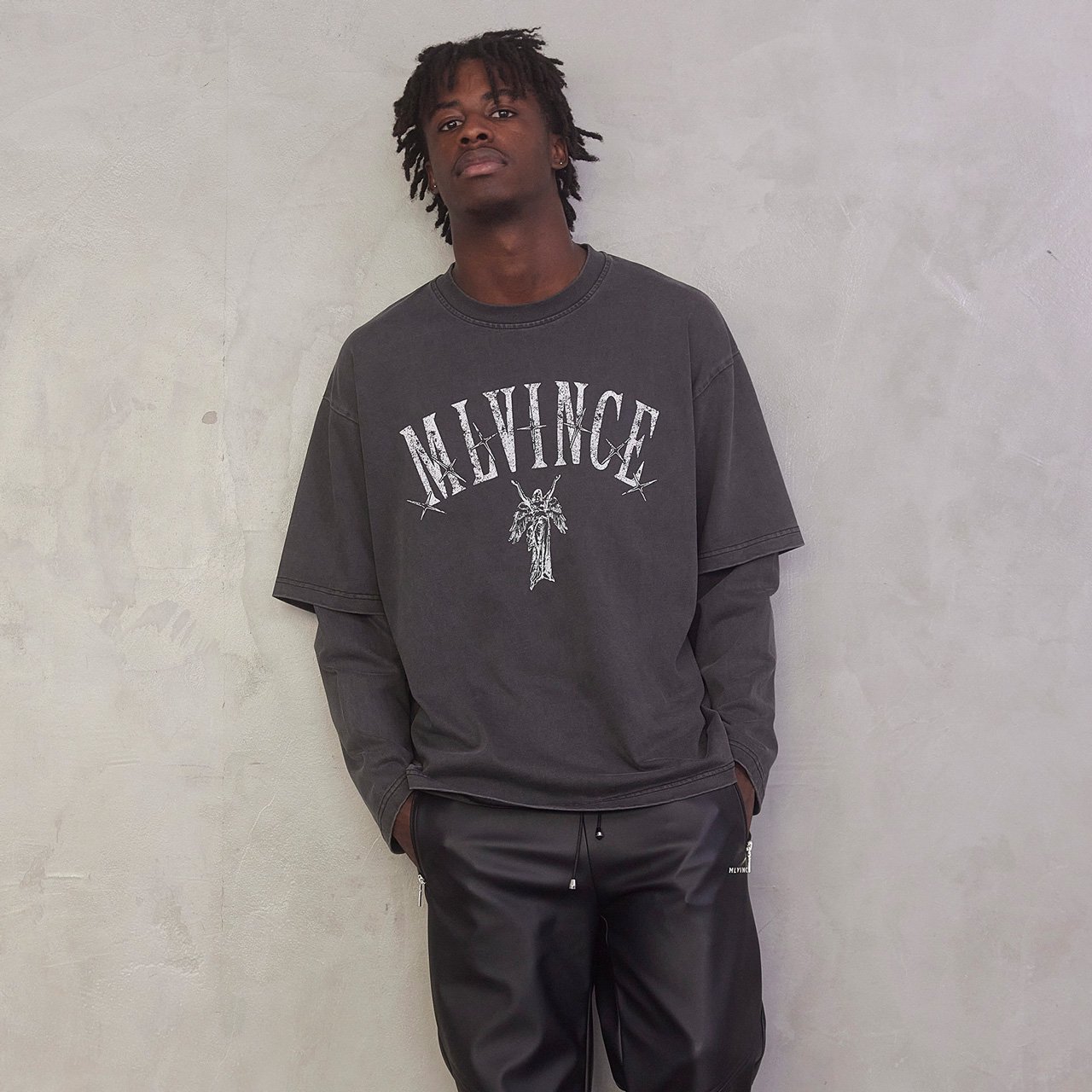 MLVINCE (メルヴィンス) | SEVEN STARS LAYERED L/S TEE WASHED BLACK