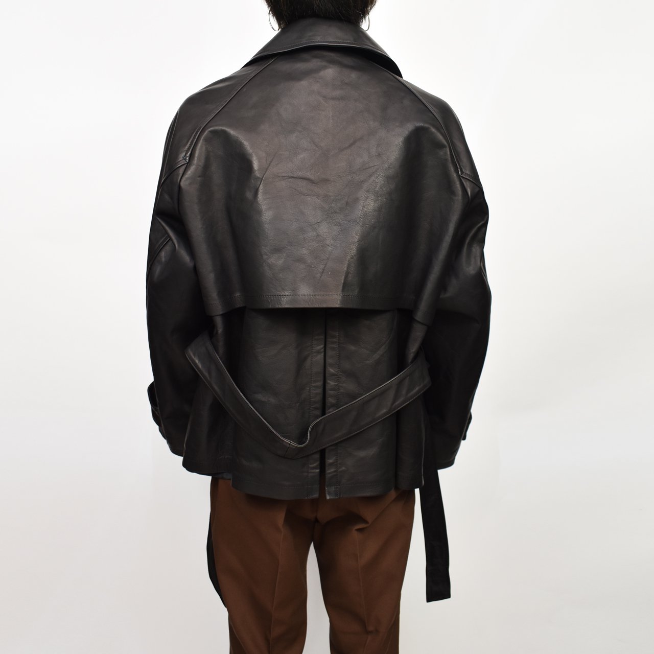 Blanc YM (֥磻)Leather Short Trench Coat Black