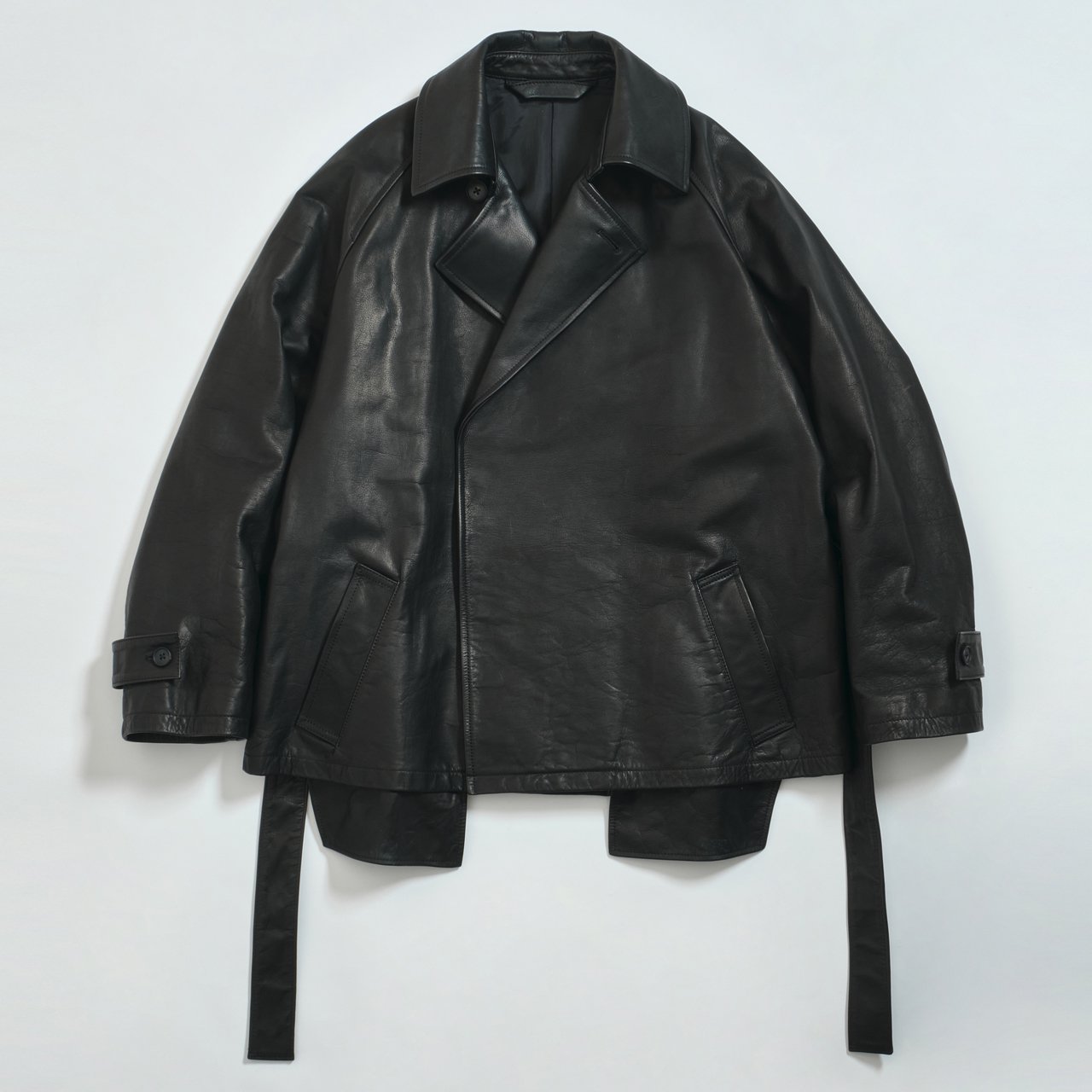 Blanc YM (ブランワイエム)｜Leather Short Trench Coat Black
