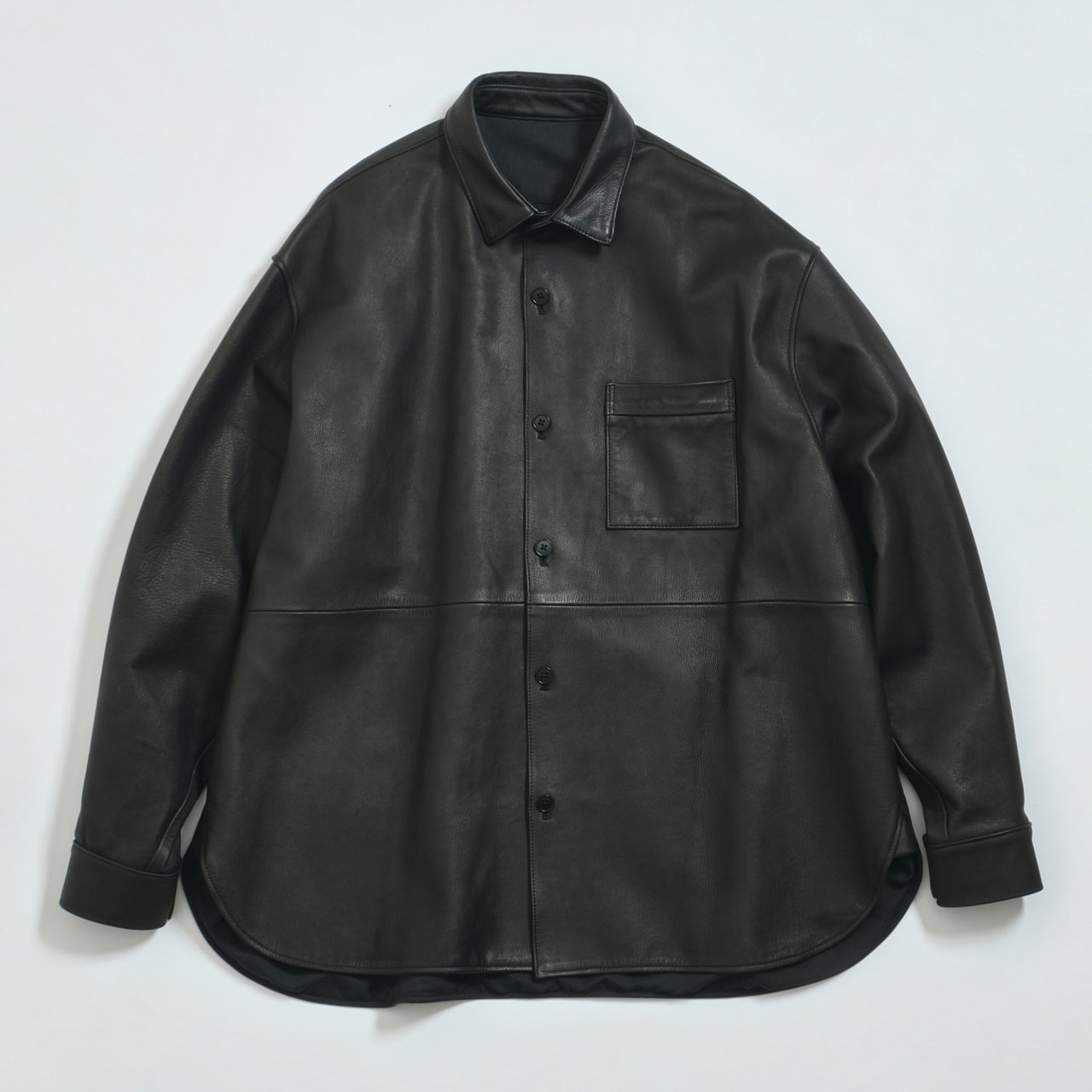 Blanc YM (ブランワイエム)｜Paper Cow Leather Wide Shirt Black