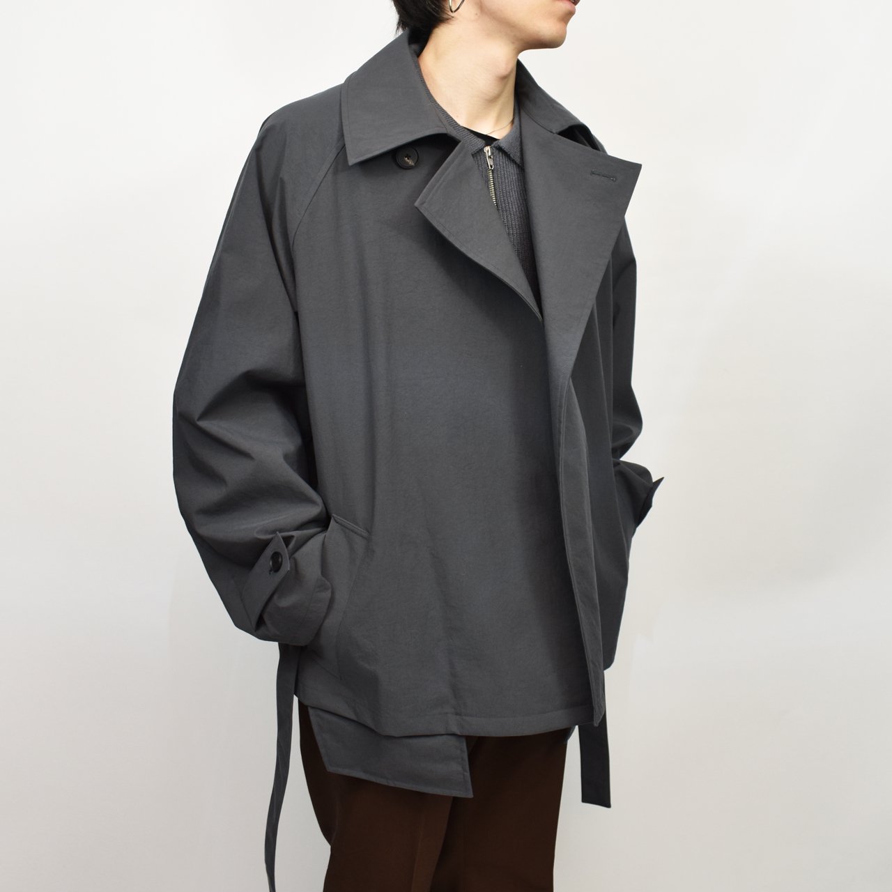 Blanc YM (֥磻)Short Trench Coat Blue Gray