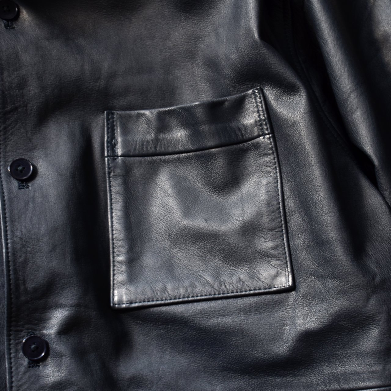 Blanc YM (ブランワイエム)｜Paper Cow Leather Wide Shirt Slate Blue