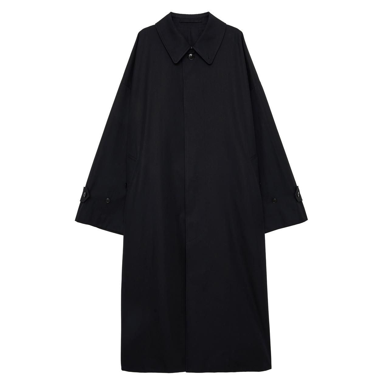 MARKAWARE (マーカウェア) 24SS/春夏 
HUGE SINGLE TRENCH COAT BLACK
-ORGANIC GIZA GABARDINE-
