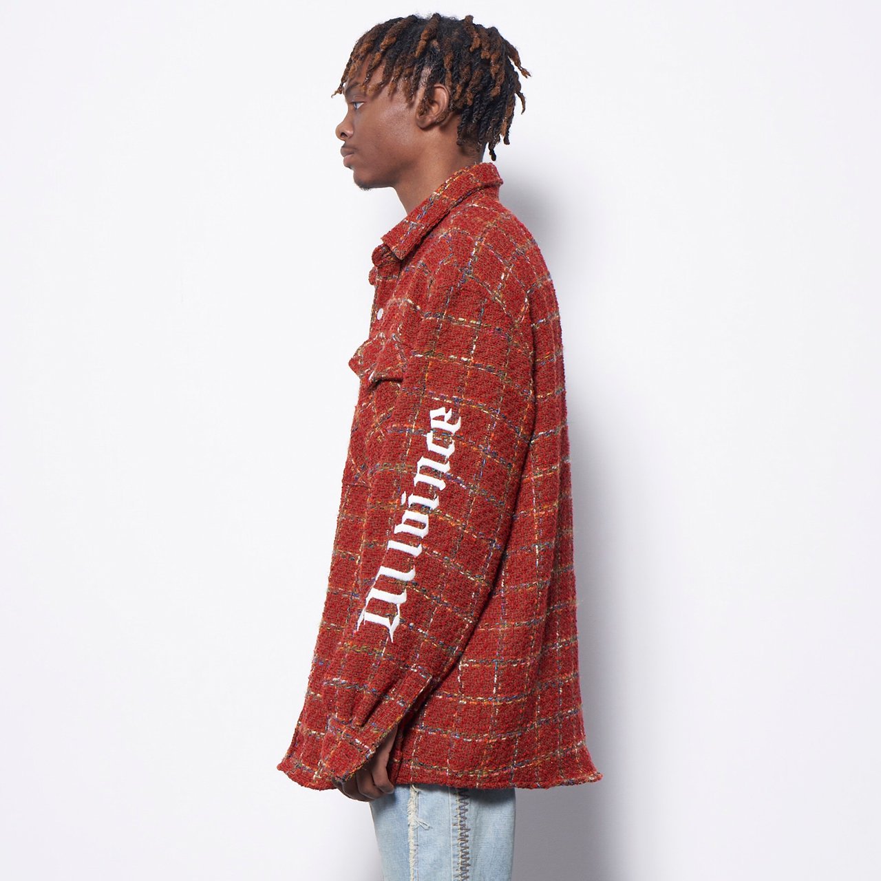 MLVINCE () | EMBROIDERY CHECK TWEED SHIRTS RED