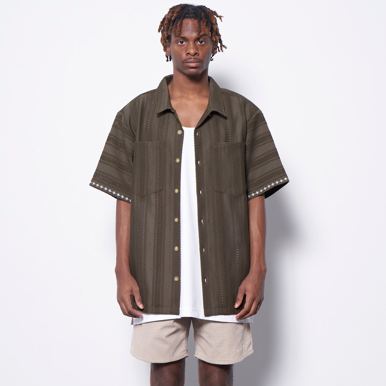 20%OFF MLVINCE () | STRIPE LACE S/S SHIRTS OLIVE
