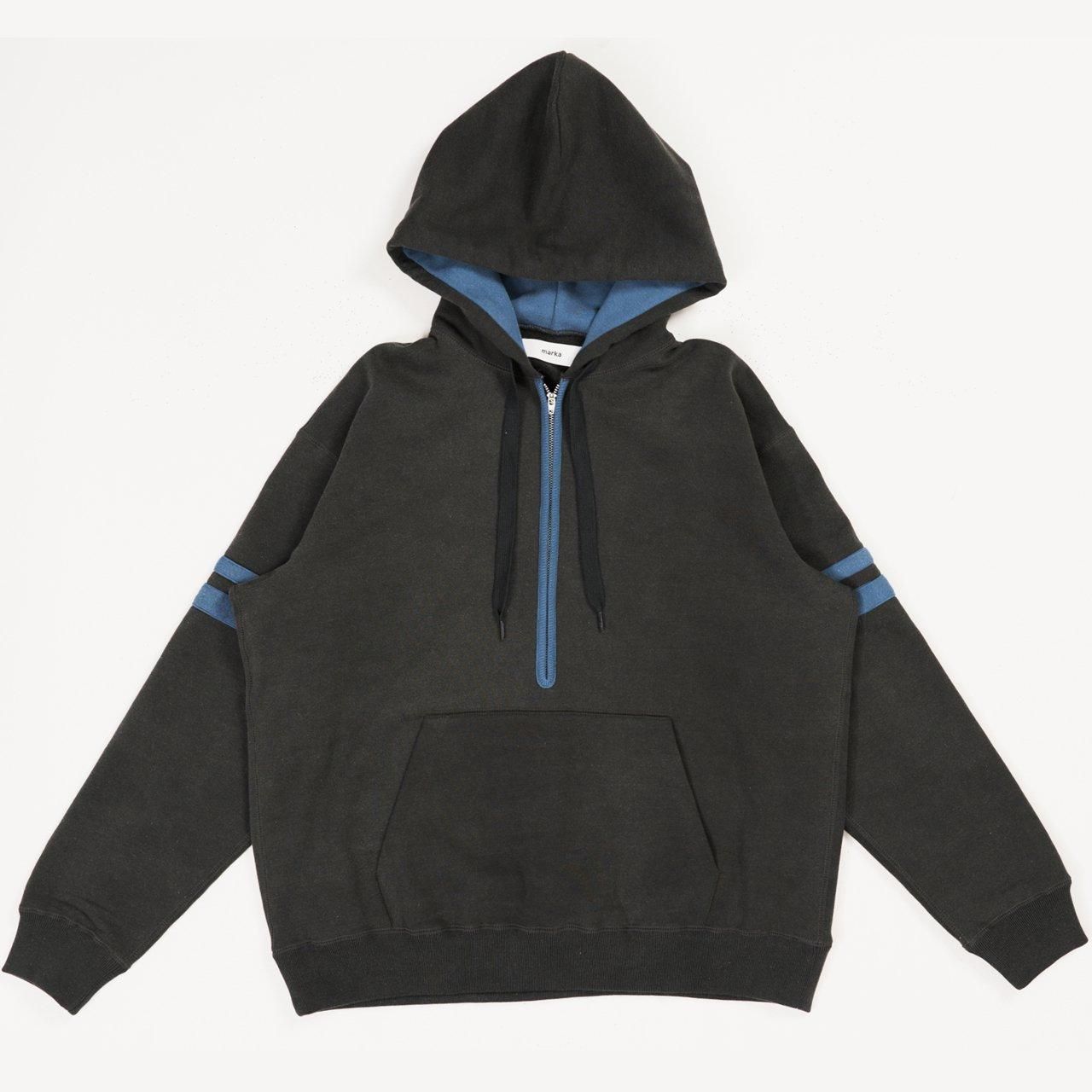 45%OFF marka (ޡ)HALF ZIP HOODIE FADED BLACK MIX -20/10 RECYCLE SUVIN ORGANIC COTTON FLEECE-