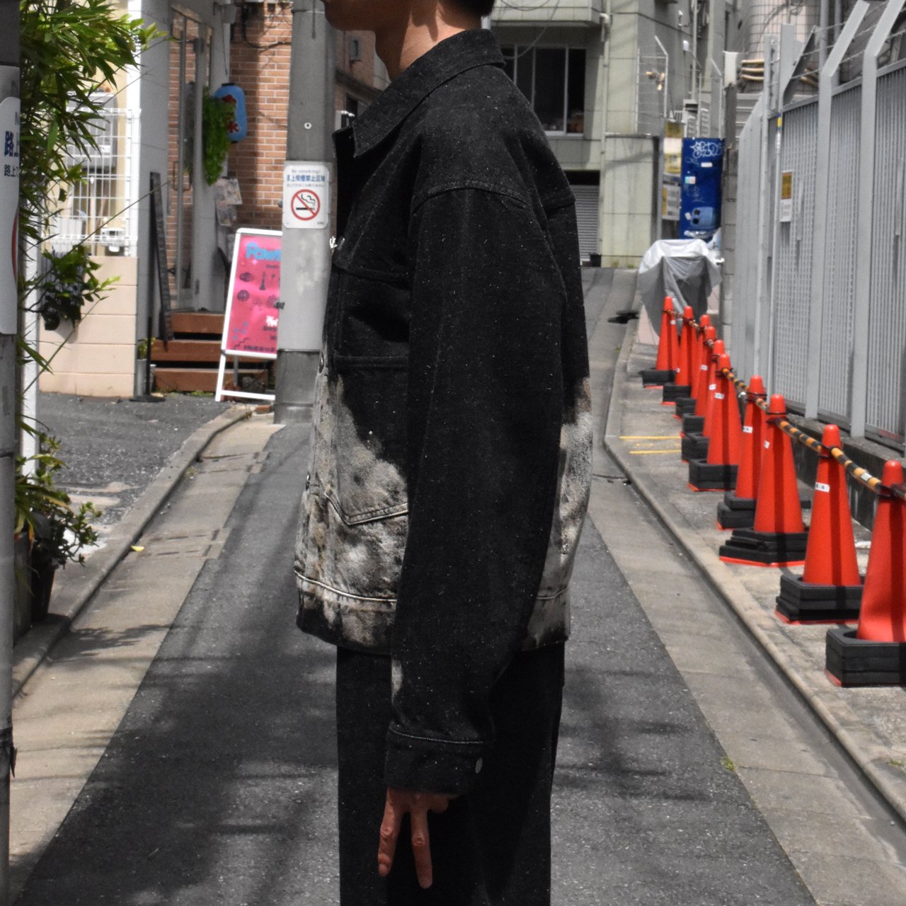 ͽ MARKAWARE (ޡ)SHORT DENIM JACKET BLACK CLOUDY BLEACHING -KIMONO DENIM-