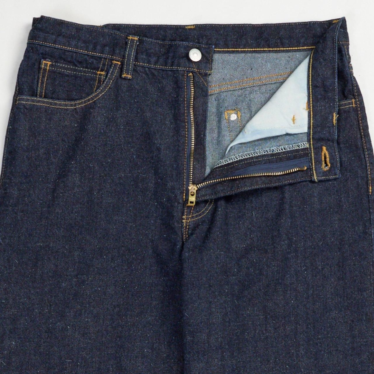 MARKAWARE (ޡ)WIDE STRAIGHT DENIM INDIGO CLOUDY BLEACHING -KIMONO DENIM-