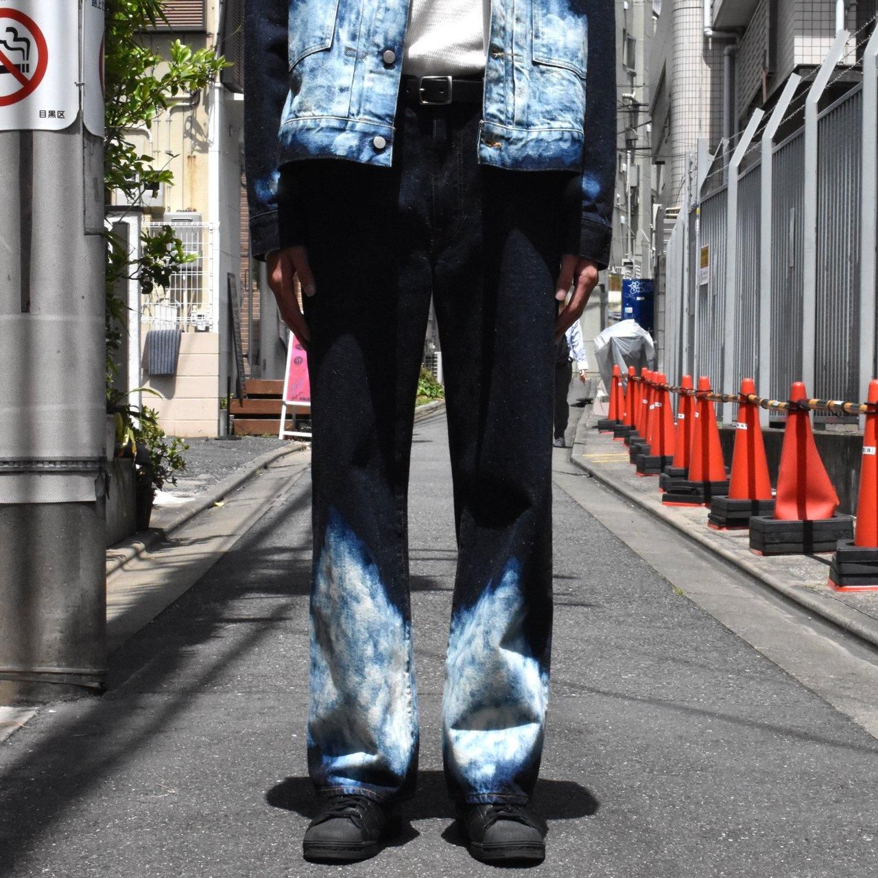 MARKAWARE (ޡ)WIDE STRAIGHT DENIM INDIGO CLOUDY BLEACHING -KIMONO DENIM-