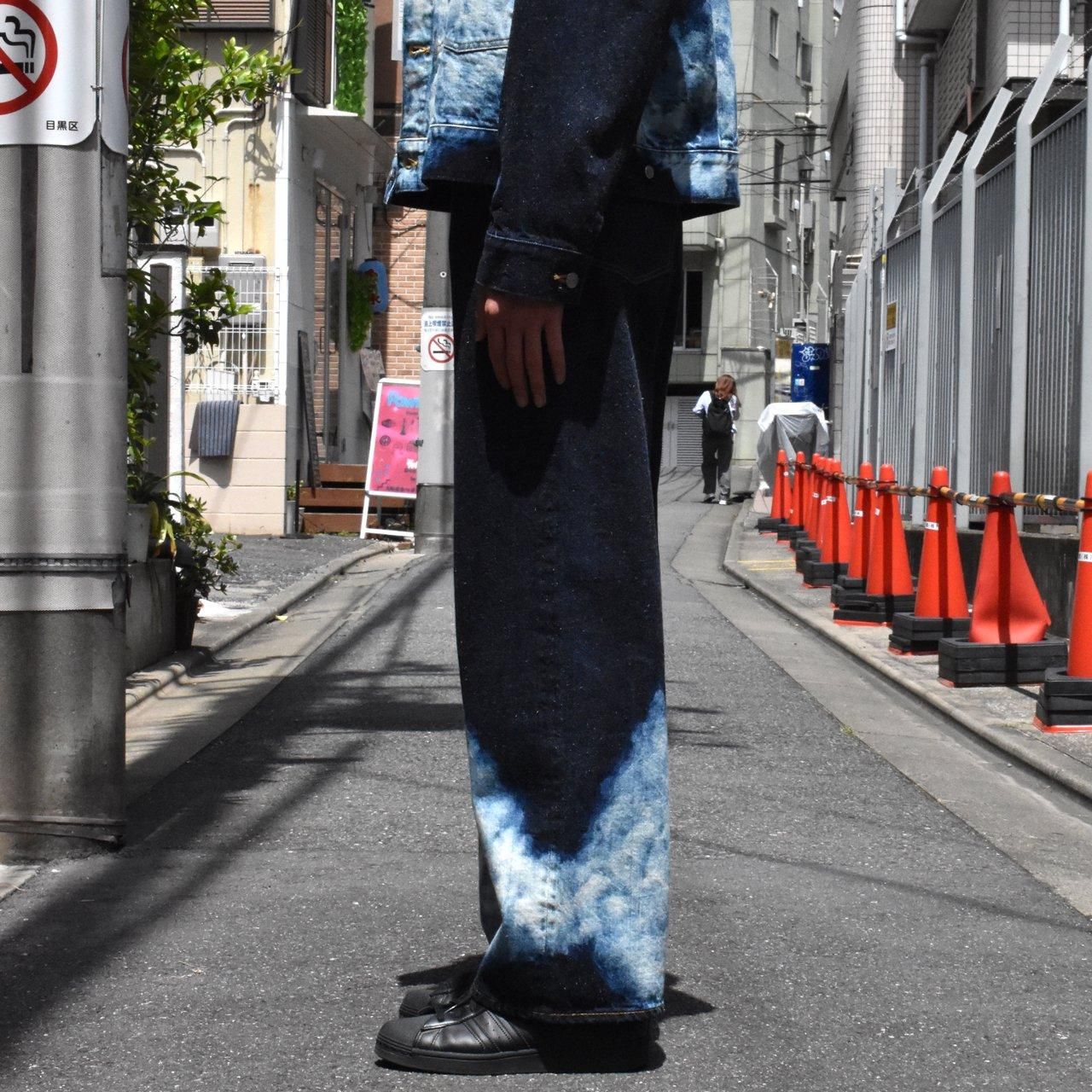 MARKAWARE (ޡ)WIDE STRAIGHT DENIM INDIGO CLOUDY BLEACHING -KIMONO DENIM-