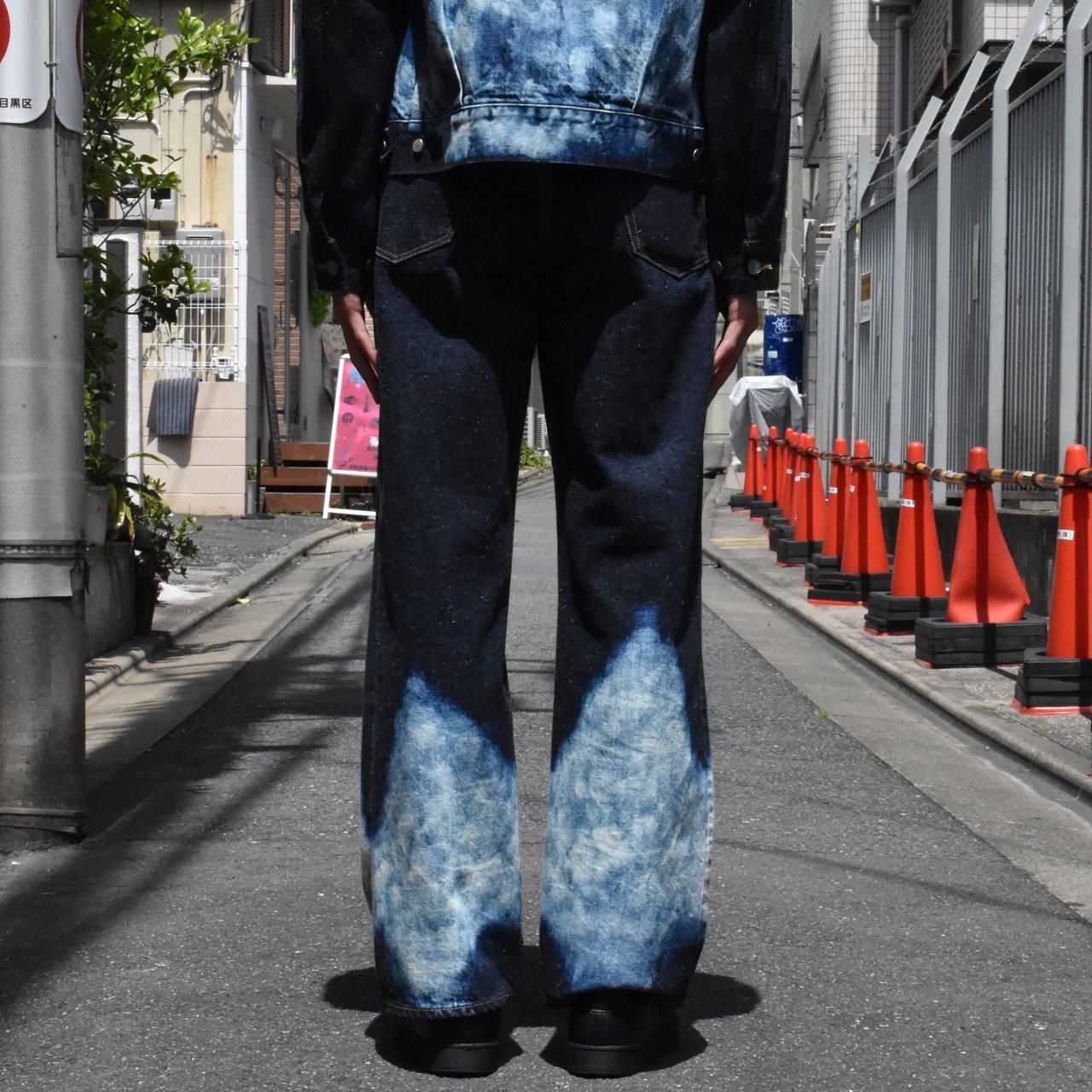 MARKAWARE (ޡ)WIDE STRAIGHT DENIM INDIGO CLOUDY BLEACHING -KIMONO DENIM-