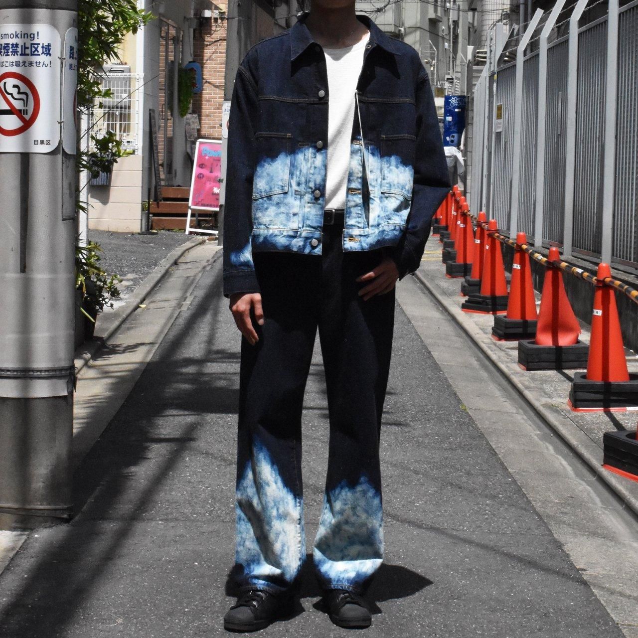 MARKAWARE (ޡ)WIDE STRAIGHT DENIM INDIGO CLOUDY BLEACHING -KIMONO DENIM-