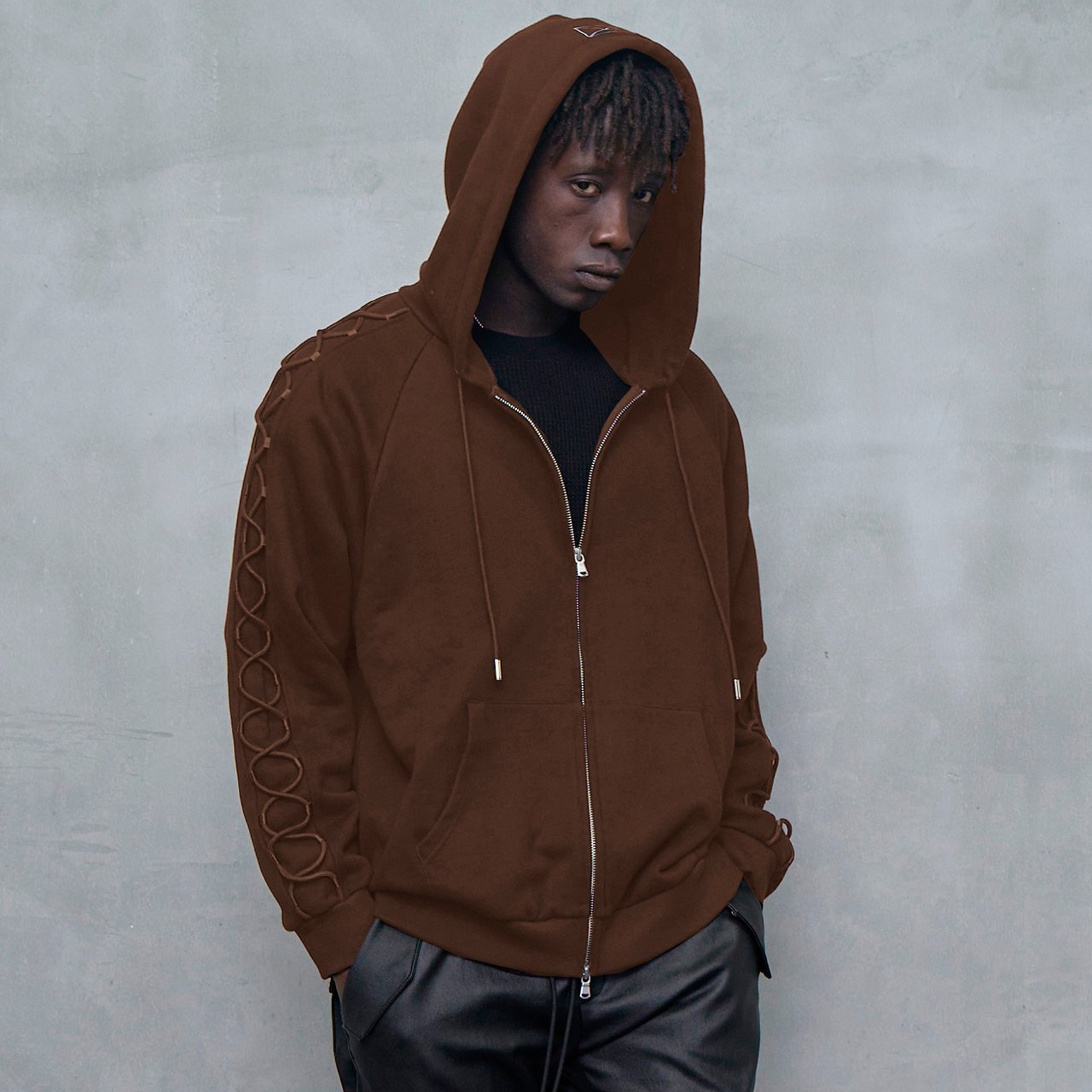 <img class='new_mark_img1' src='https://img.shop-pro.jp/img/new/icons5.gif' style='border:none;display:inline;margin:0px;padding:0px;width:auto;' />MLVINCE () | ZIP-UP DRESS SLEEVE HOODY BROWN