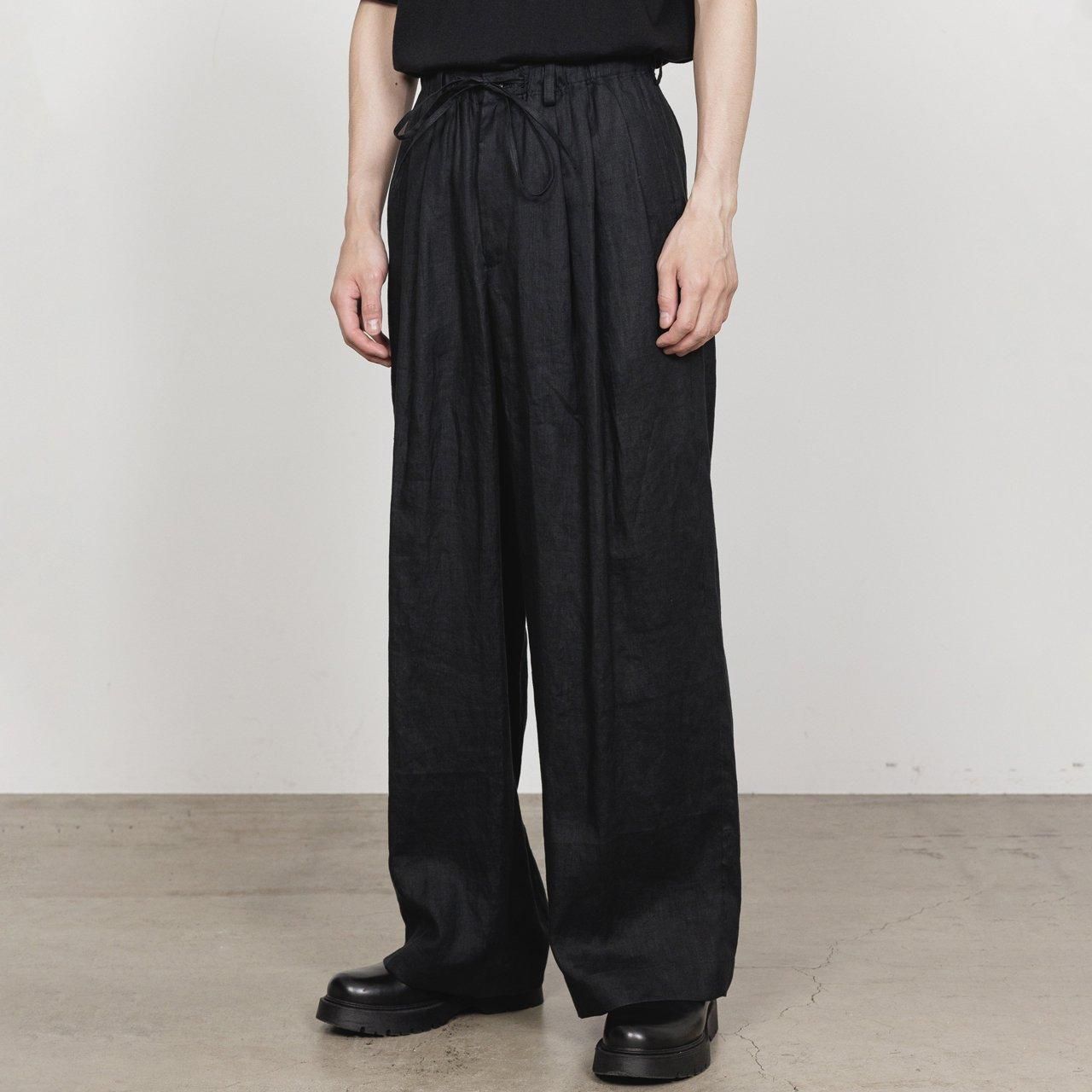 ͽ MARKAWARE (ޡ)TRIPLE PLEATED EASY TROUSERS BLACK -HEMP SHIRTING-