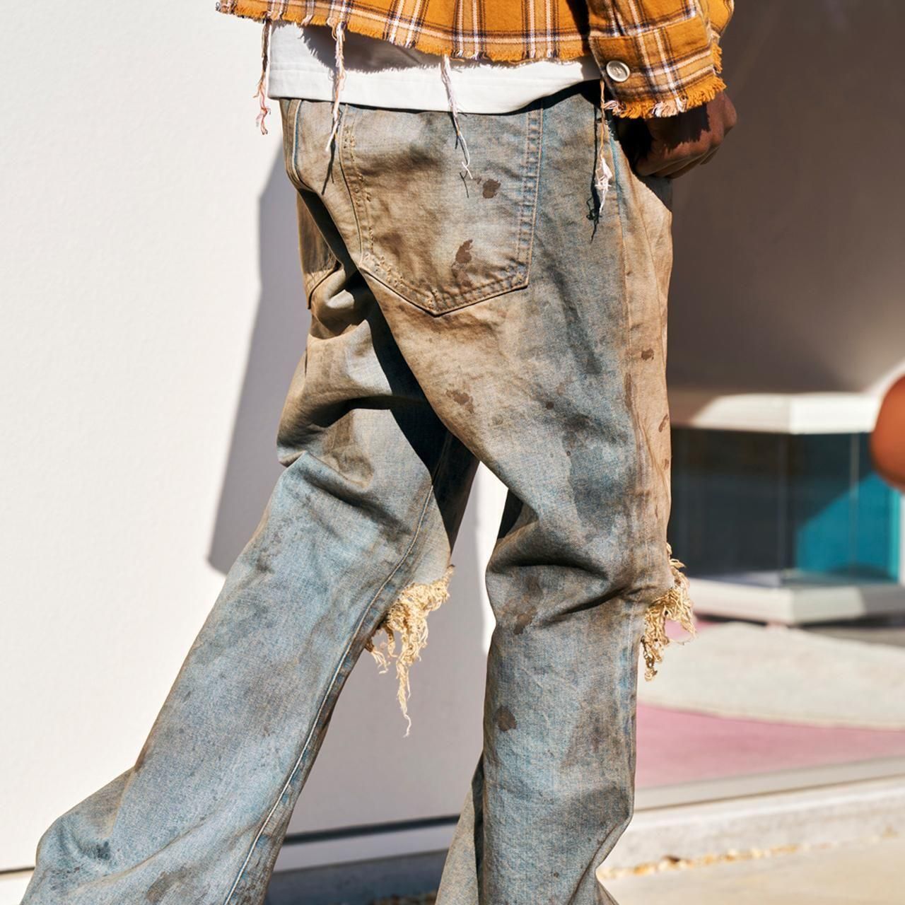 <img class='new_mark_img1' src='https://img.shop-pro.jp/img/new/icons5.gif' style='border:none;display:inline;margin:0px;padding:0px;width:auto;' />MLVINCE () | DISTRESSED FLARE JEANS FADE INDIGO