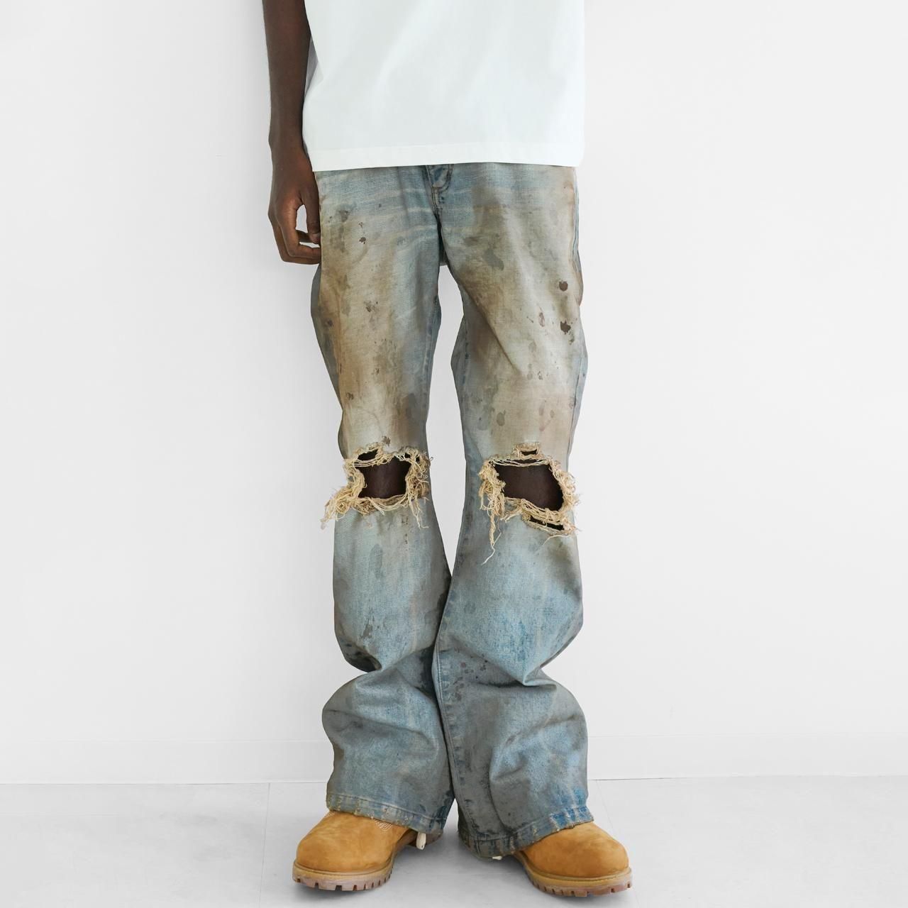 <img class='new_mark_img1' src='https://img.shop-pro.jp/img/new/icons5.gif' style='border:none;display:inline;margin:0px;padding:0px;width:auto;' />MLVINCE () | DISTRESSED FLARE JEANS FADE INDIGO