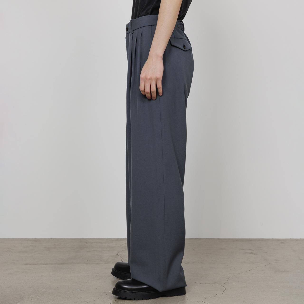 ͽ MARKAWARE (ޡ)TRIPLE PLEATED WIDE TROUSERS FOREST GRAY -ORGANIC WOOL SURVIVAL CLOTH-