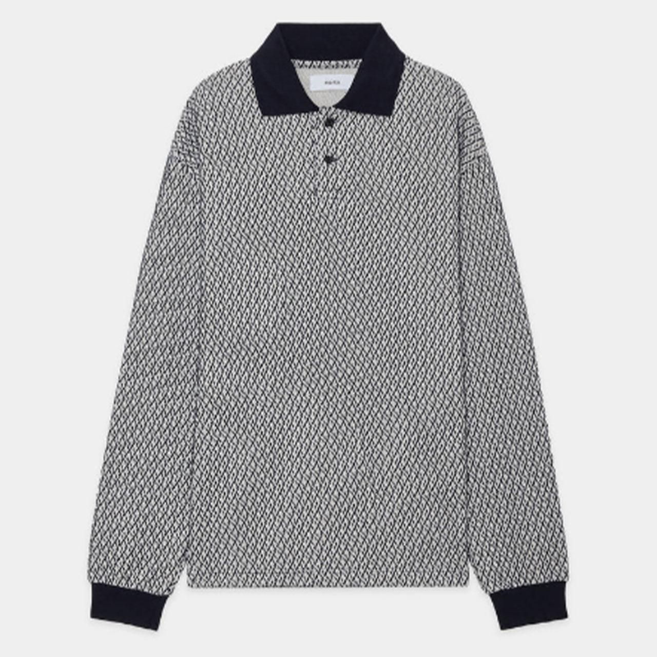 <img class='new_mark_img1' src='https://img.shop-pro.jp/img/new/icons5.gif' style='border:none;display:inline;margin:0px;padding:0px;width:auto;' />marka (ޡ)TWO BUTTON POLO L/S TEE IVORYNAVY -ORGANIC COTTON GEOMETRIC JACQUARD-