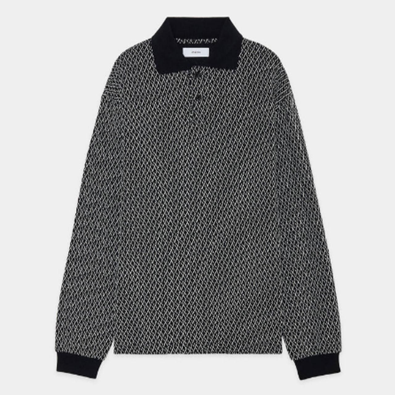 marka (ޡ)TWO BUTTON POLO L/S TEE BLACKIVORY -ORGANIC COTTON GEOMETRIC JACQUARD-