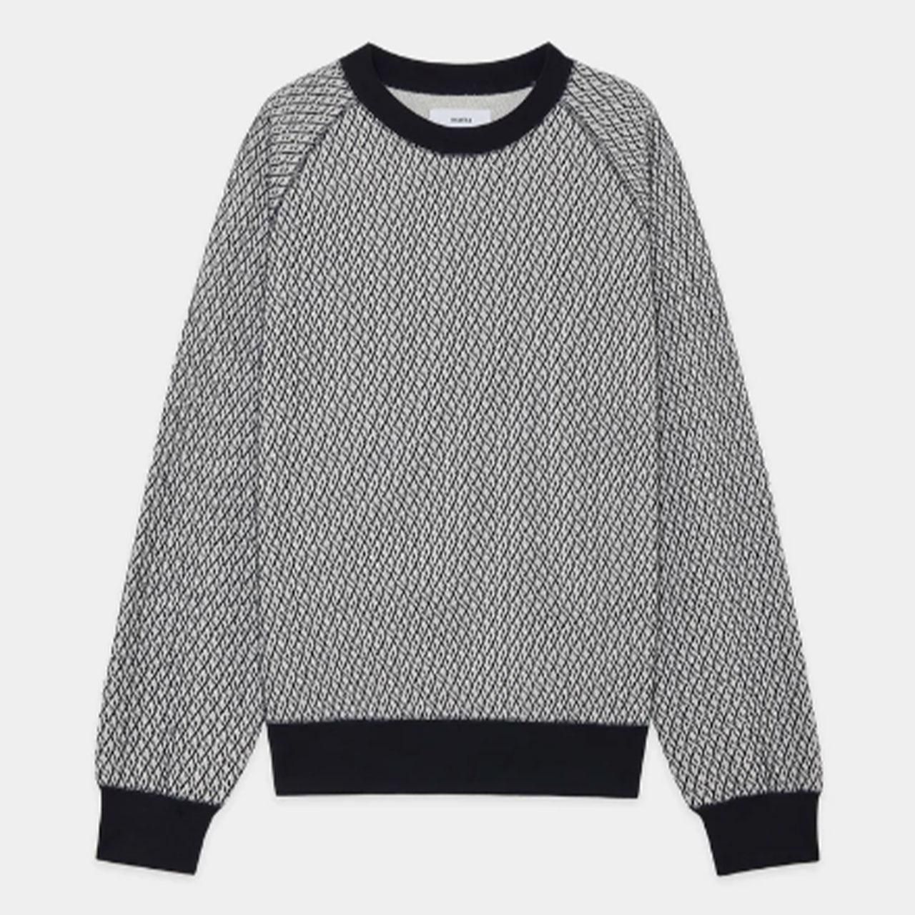 marka (ޡ)RAGLAN CREW NECK IVORYNAVY -ORGANIC COTTON GEOMETRIC JACQUARD-
