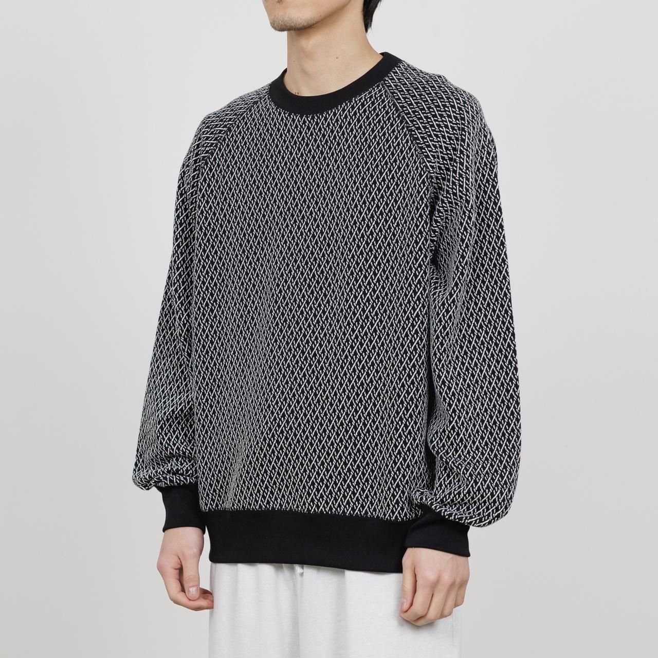 <img class='new_mark_img1' src='https://img.shop-pro.jp/img/new/icons5.gif' style='border:none;display:inline;margin:0px;padding:0px;width:auto;' />marka (ޡ)RAGLAN CREW NECK BLACKIVORY -ORGANIC COTTON GEOMETRIC JACQUARD-