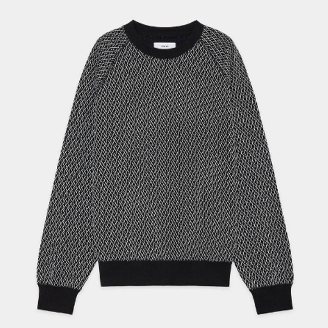 marka (ޡ)RAGLAN CREW NECK BLACKIVORY -ORGANIC COTTON GEOMETRIC JACQUARD-
