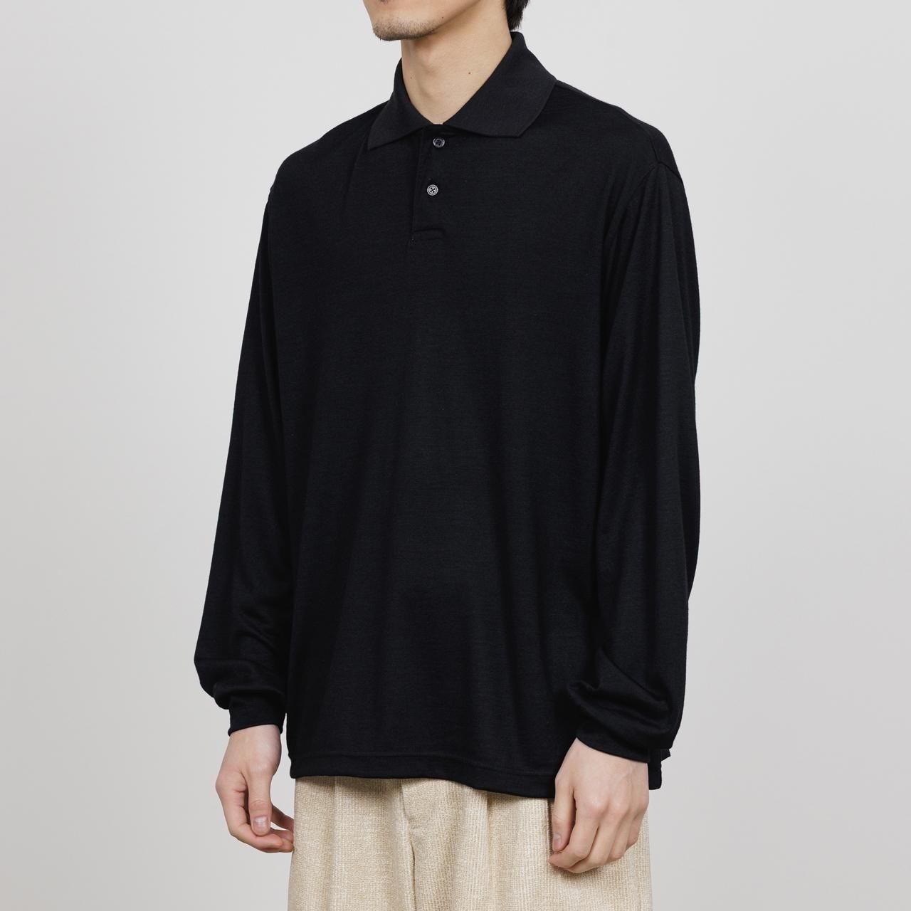 <img class='new_mark_img1' src='https://img.shop-pro.jp/img/new/icons5.gif' style='border:none;display:inline;margin:0px;padding:0px;width:auto;' />marka (ޡ)TWO BUTTON POLO L/S Tee BLACK -2/72 WOOL SINGLE JERSEY WASHHABLE-