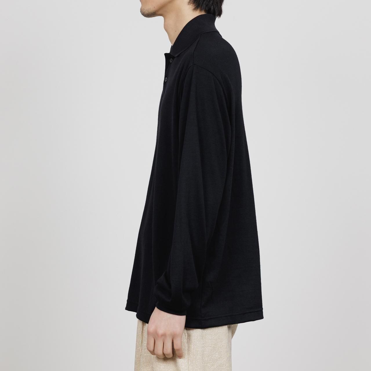 <img class='new_mark_img1' src='https://img.shop-pro.jp/img/new/icons5.gif' style='border:none;display:inline;margin:0px;padding:0px;width:auto;' />marka (ޡ)TWO BUTTON POLO L/S Tee BLACK -2/72 WOOL SINGLE JERSEY WASHHABLE-