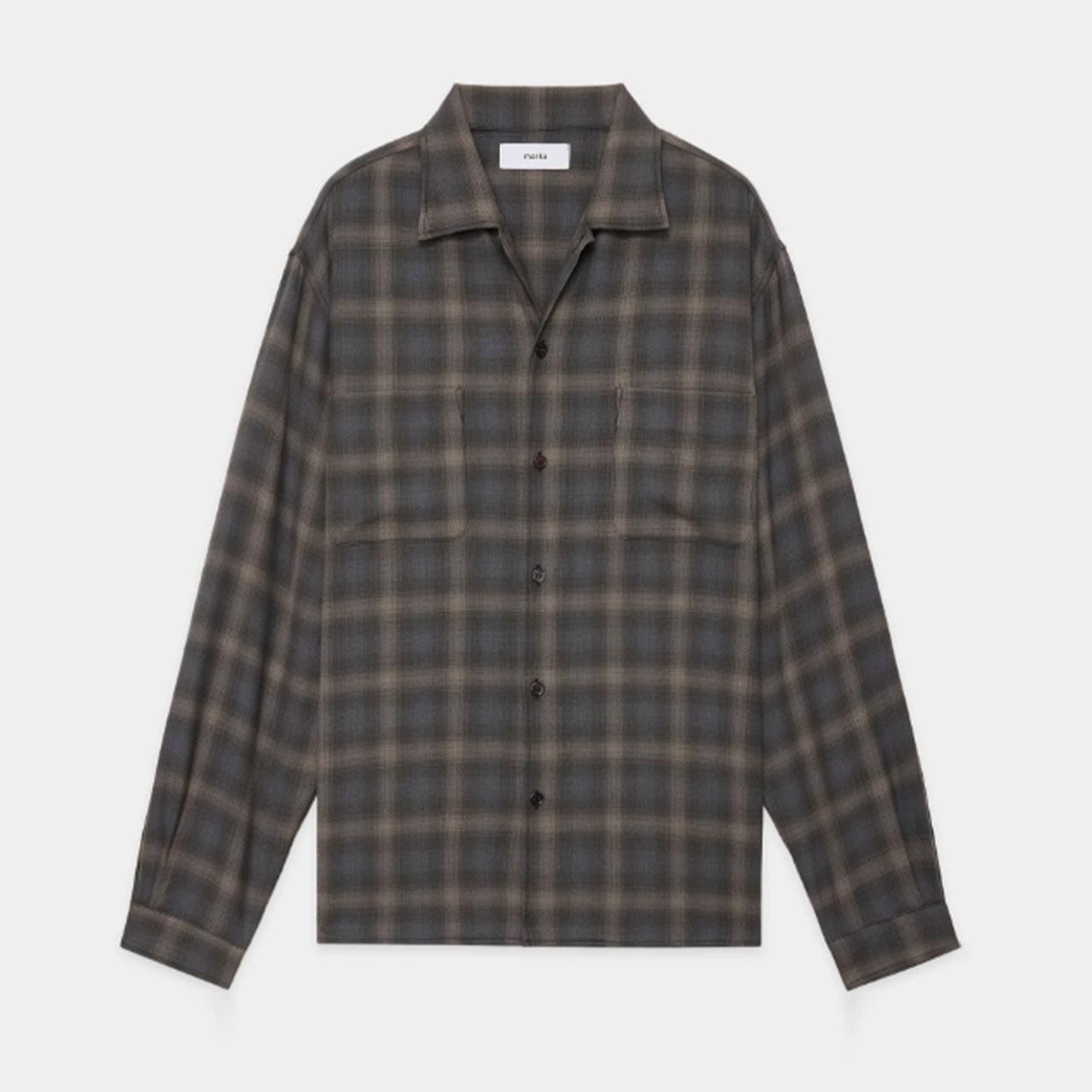 <img class='new_mark_img1' src='https://img.shop-pro.jp/img/new/icons5.gif' style='border:none;display:inline;margin:0px;padding:0px;width:auto;' />marka (ޡ)DOUBLE POCKET OPEN COLLAR L/S SHIRT GRAY CHECK -SUPER140s 2/96 WOOL VIYELLA-