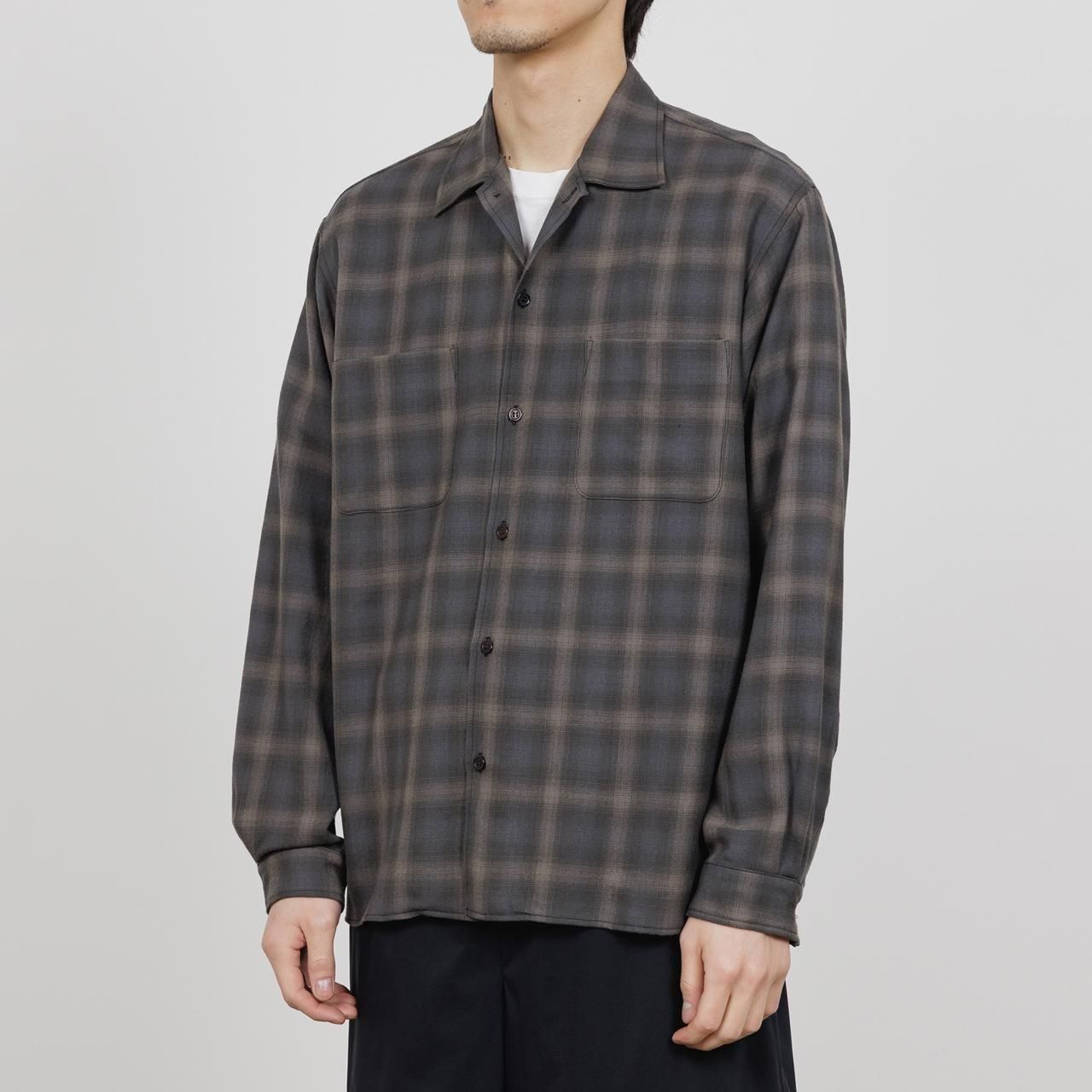 <img class='new_mark_img1' src='https://img.shop-pro.jp/img/new/icons5.gif' style='border:none;display:inline;margin:0px;padding:0px;width:auto;' />marka (ޡ)DOUBLE POCKET OPEN COLLAR L/S SHIRT GRAY CHECK -SUPER140s 2/96 WOOL VIYELLA-
