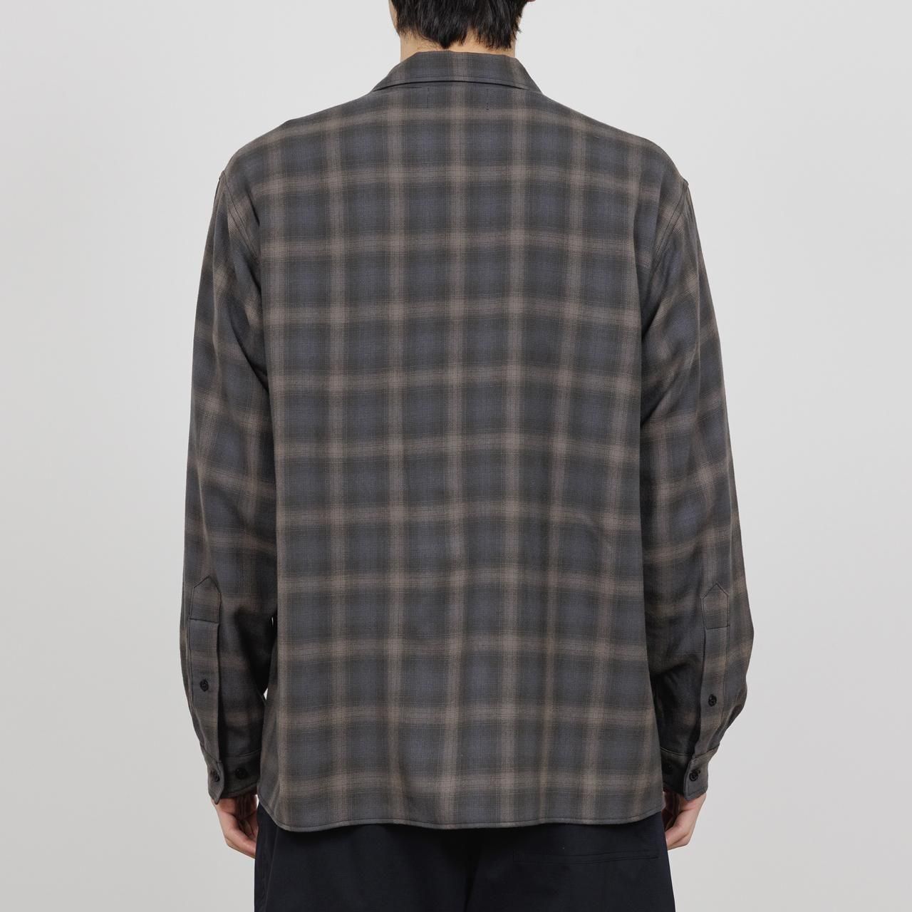 <img class='new_mark_img1' src='https://img.shop-pro.jp/img/new/icons5.gif' style='border:none;display:inline;margin:0px;padding:0px;width:auto;' />marka (ޡ)DOUBLE POCKET OPEN COLLAR L/S SHIRT GRAY CHECK -SUPER140s 2/96 WOOL VIYELLA-