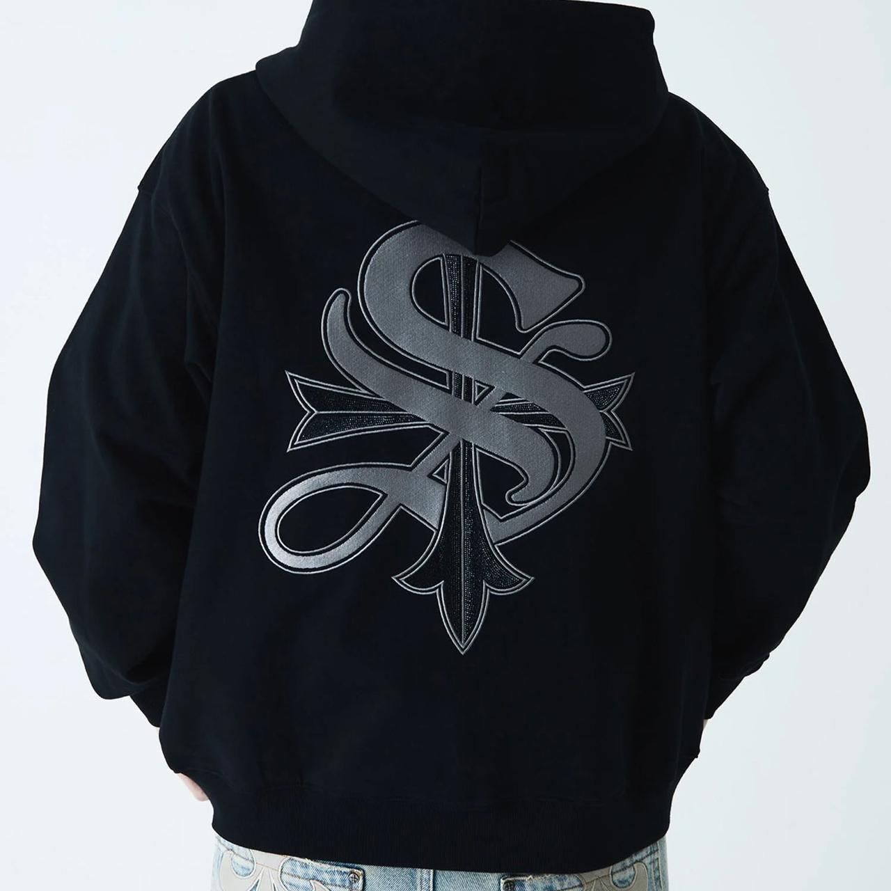 <img class='new_mark_img1' src='https://img.shop-pro.jp/img/new/icons5.gif' style='border:none;display:inline;margin:0px;padding:0px;width:auto;' />50%OFF SUPPLIER (ץ饤䡼)2-Tone Rhinestone Cross Zip Hoodie Black