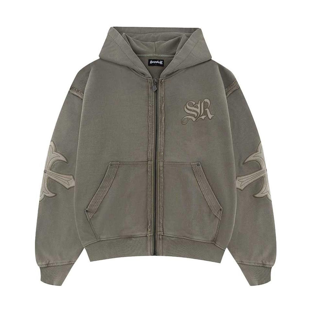 <img class='new_mark_img1' src='https://img.shop-pro.jp/img/new/icons5.gif' style='border:none;display:inline;margin:0px;padding:0px;width:auto;' />50%OFF SUPPLIER (ץ饤䡼)Fleur Leather Patch Zip Hoodie Beige