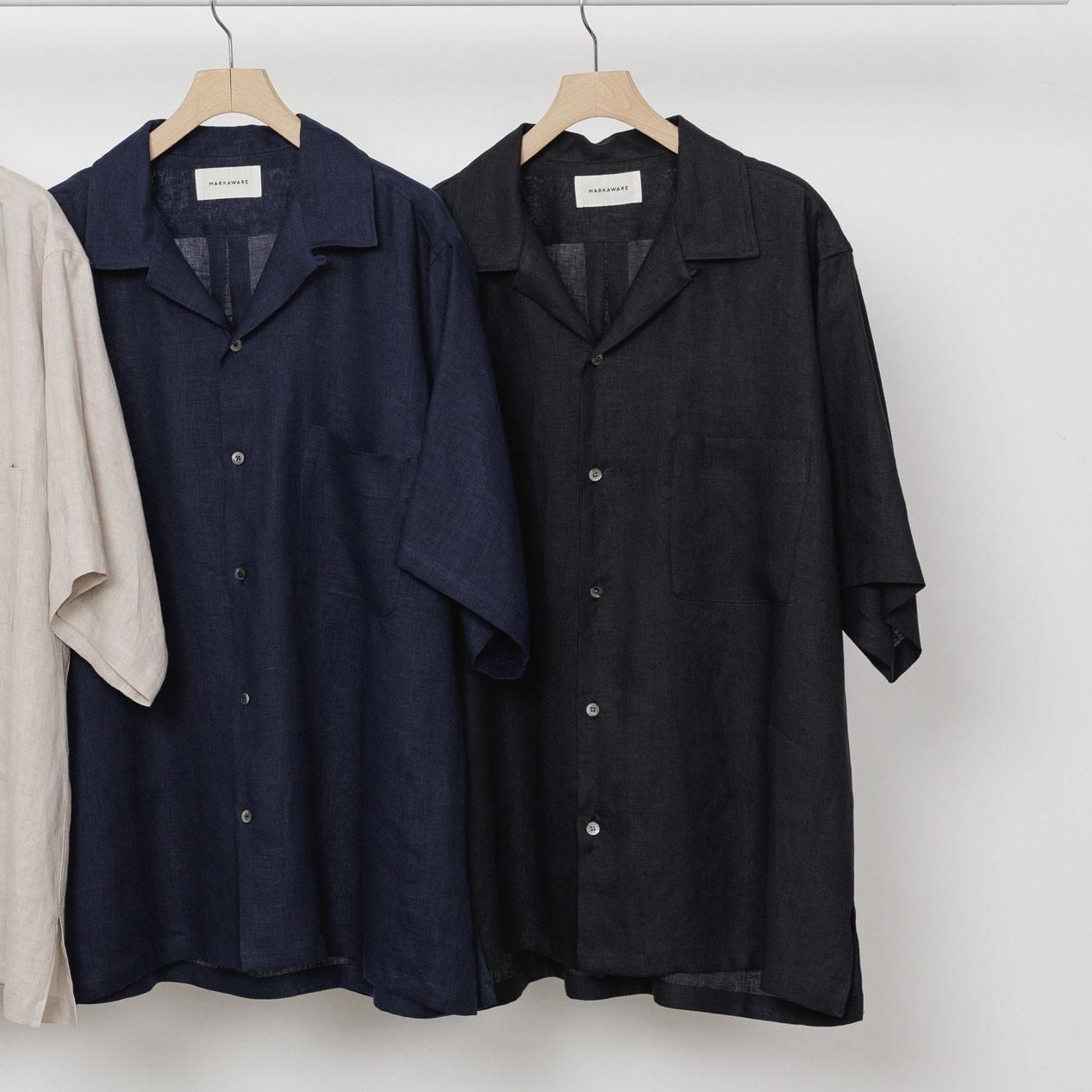 ͽ MARKAWARE (ޡ)NEW OPEN COLLAR S/S SHIRT BLACK -HEMP SHIRTING-