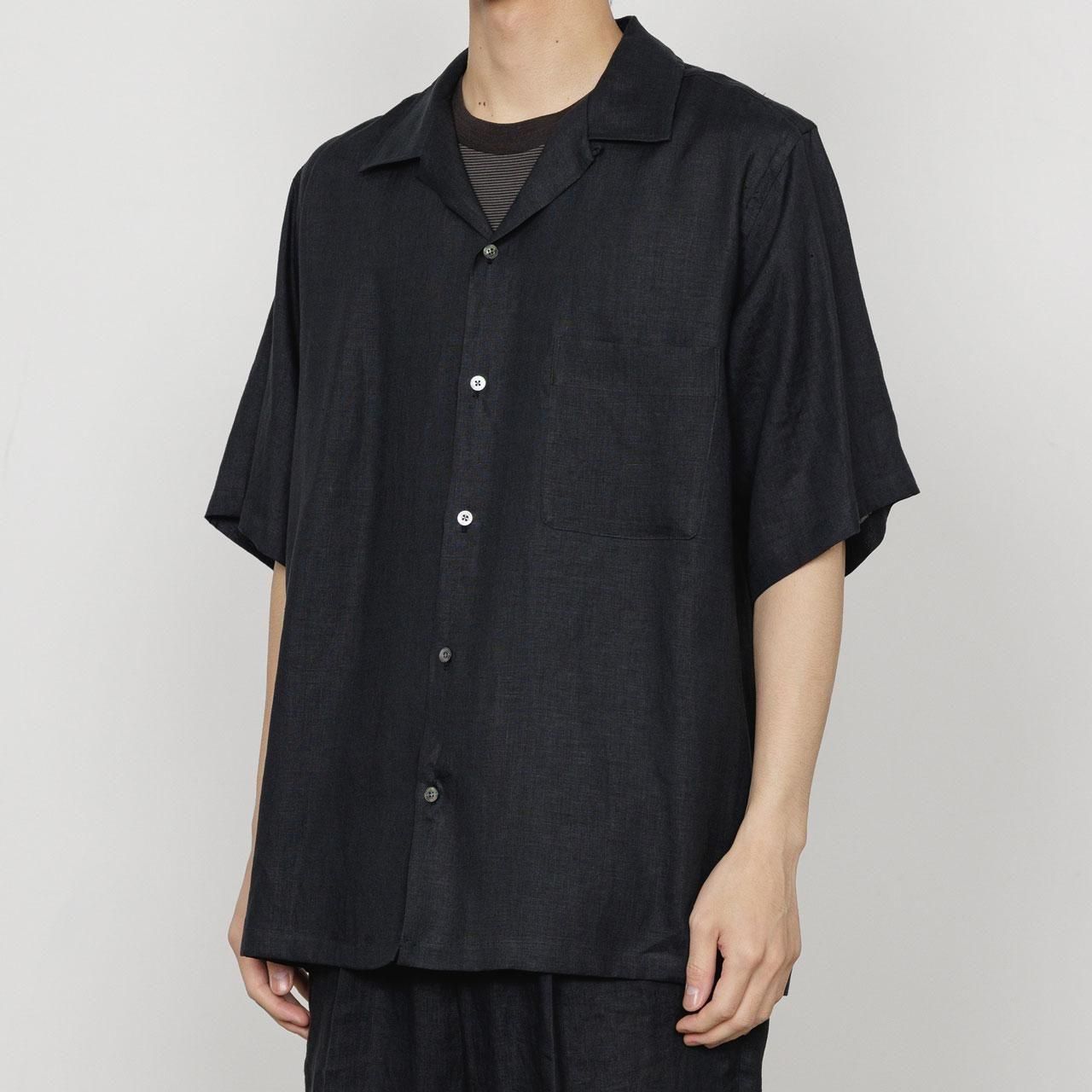 ͽ MARKAWARE (ޡ)NEW OPEN COLLAR S/S SHIRT BLACK -HEMP SHIRTING-