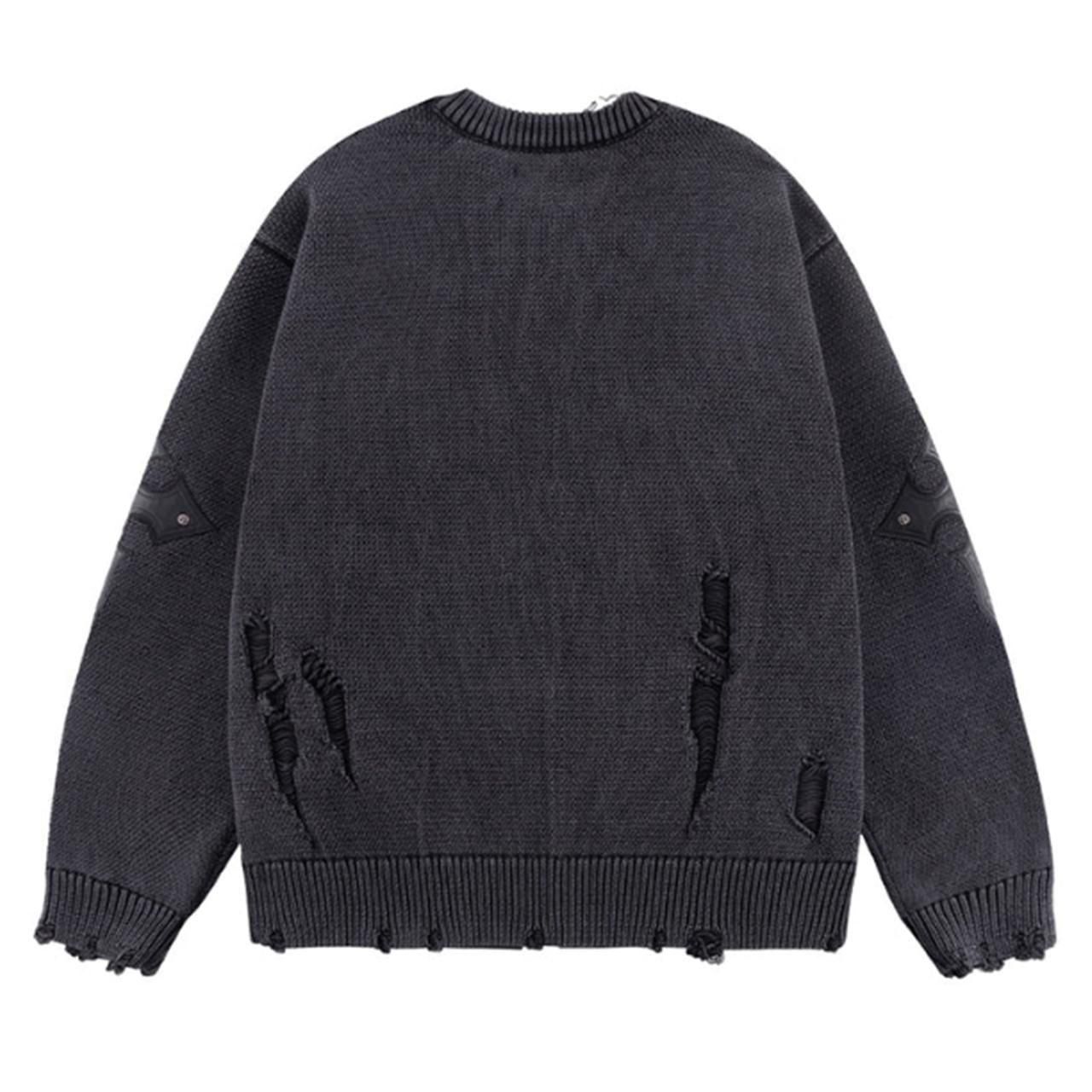 <img class='new_mark_img1' src='https://img.shop-pro.jp/img/new/icons5.gif' style='border:none;display:inline;margin:0px;padding:0px;width:auto;' />SUPPLIER (ץ饤䡼)Distressed Cross Leather Patch Crew Knit V2 Black