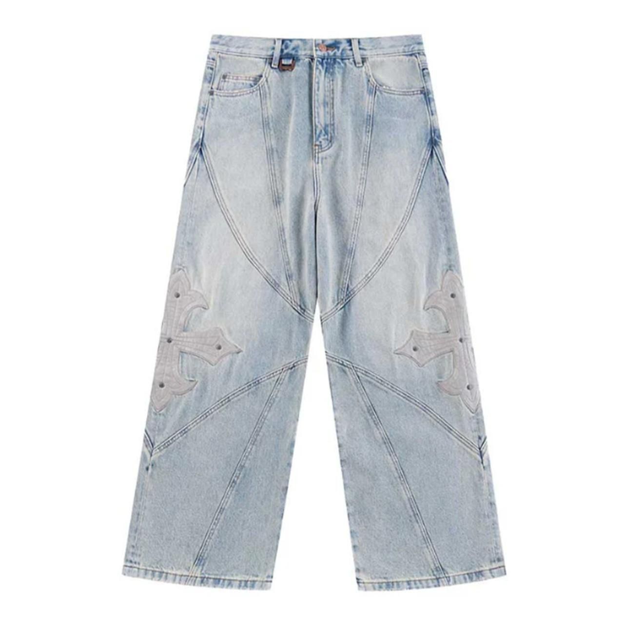 <img class='new_mark_img1' src='https://img.shop-pro.jp/img/new/icons5.gif' style='border:none;display:inline;margin:0px;padding:0px;width:auto;' />SUPPLIER (ץ饤䡼)Cross Leather Patch Baggy Denim Pants Blue