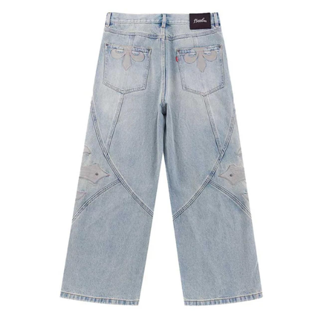 <img class='new_mark_img1' src='https://img.shop-pro.jp/img/new/icons5.gif' style='border:none;display:inline;margin:0px;padding:0px;width:auto;' />SUPPLIER (ץ饤䡼)Cross Leather Patch Baggy Denim Pants Blue