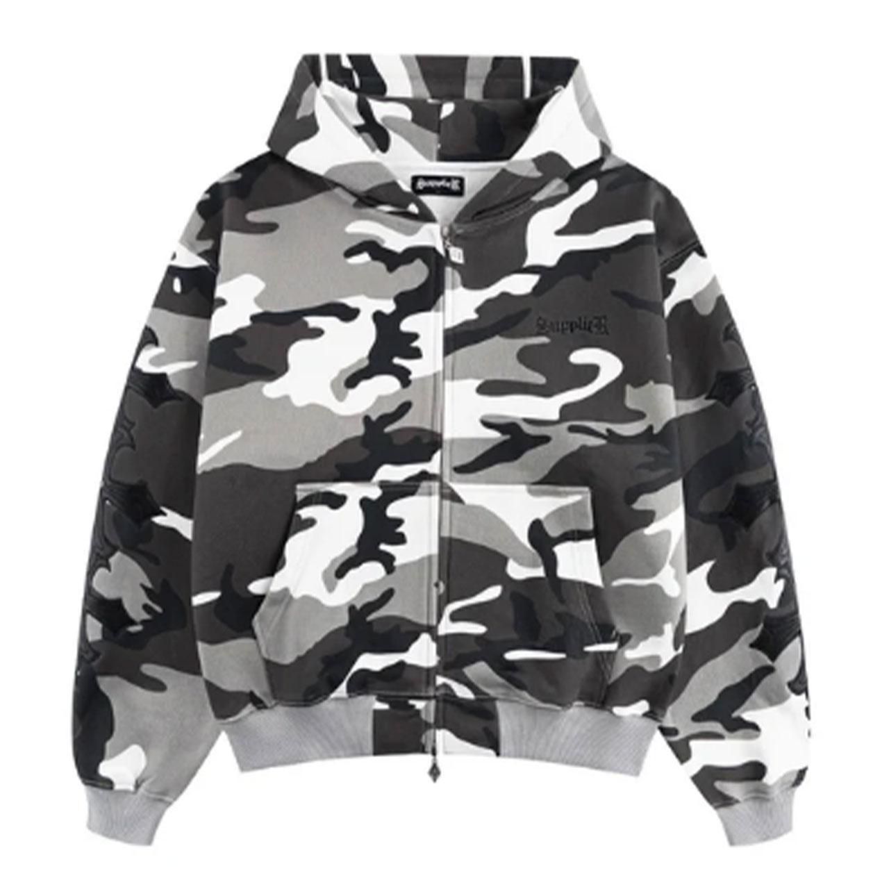 <img class='new_mark_img1' src='https://img.shop-pro.jp/img/new/icons5.gif' style='border:none;display:inline;margin:0px;padding:0px;width:auto;' />SUPPLIER (ץ饤䡼)Camouflage Cross Leather Patch Zip Hoodie White
