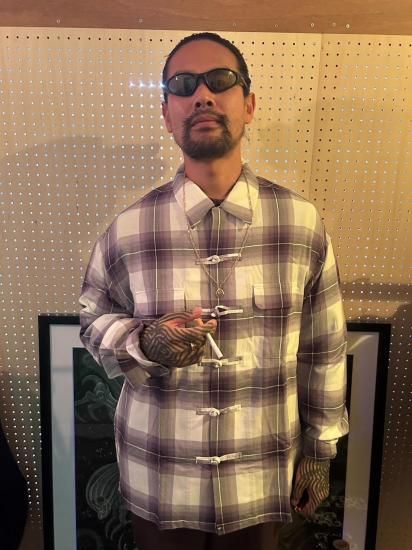 exodus/エクソダス】OMBRE CHECK ORIENTAL SHIRT(PURPLE
