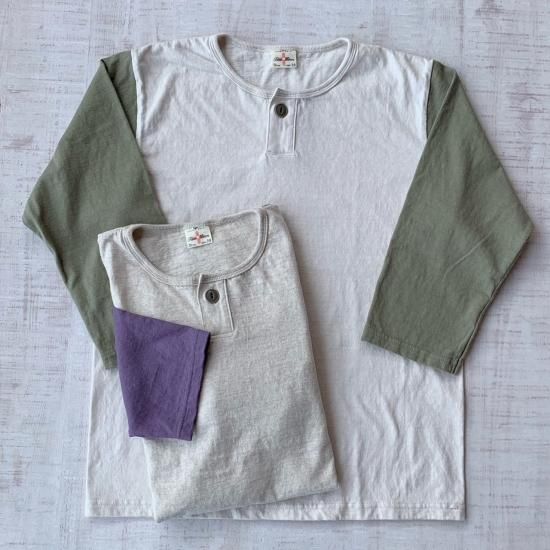 セットインスリーブ ベースボールTシャツ 1ボタンヘンリーネック セットインスリーブ ベースボールTシャツ 1ボタンヘンリーネック