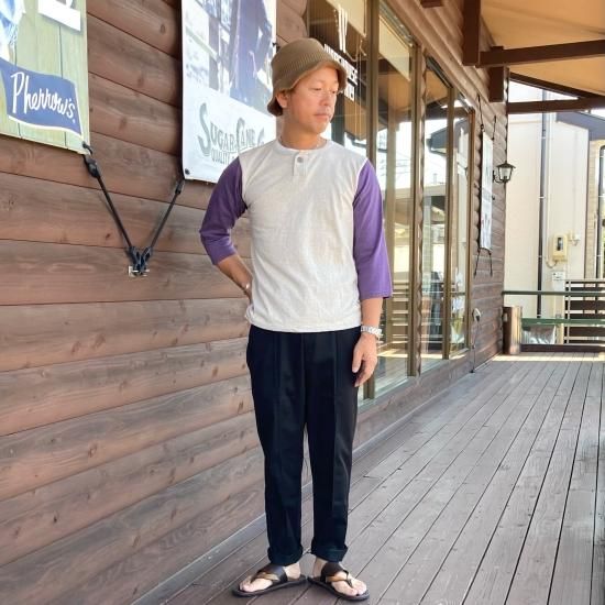 セットインスリーブ ベースボールTシャツ 1ボタンヘンリーネック