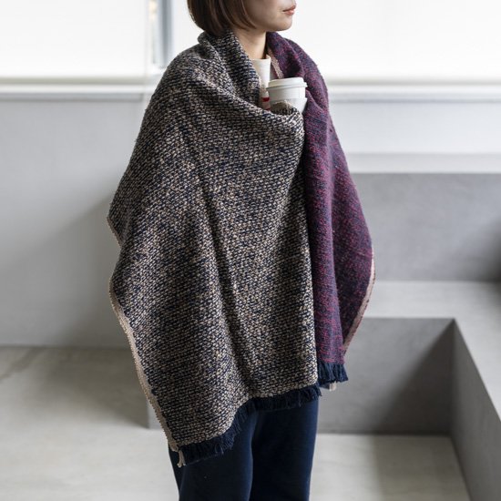 Suno&Morrison　ガラ紡ストール Blanket Double Face ”Brown×Wine”［ブラウン×ワイン］ - Maiden  Voyage