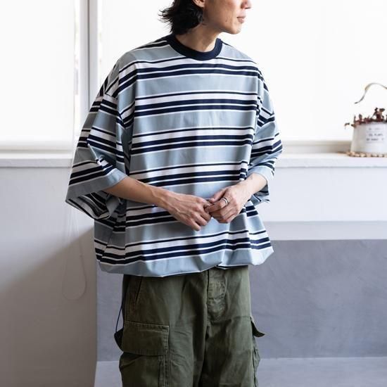 L 新品同様 2024 is-ness BALLOON BORDER LONG is-ness 24SS BALLOON BORDER LONG SLEEVE T-SHIRT style.2024.3.17