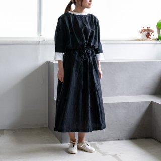 jujudhau　KINCHAKU DRESS ”LINEN COTTON BLACK”