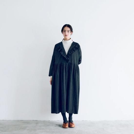 MAGALI 墨染めコットンリネン・フリルワンピース - Maiden Voyage
