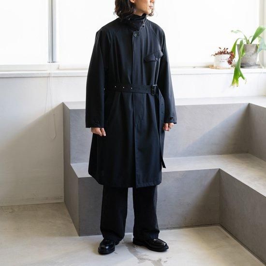 TOHNAI DRY WOOL POPLIN BELTED COAT ”BLACK” - Maiden Voyage TOHNAI DRY WOOL POPLIN BELTED COAT ”BLACK” - Maiden Voyage