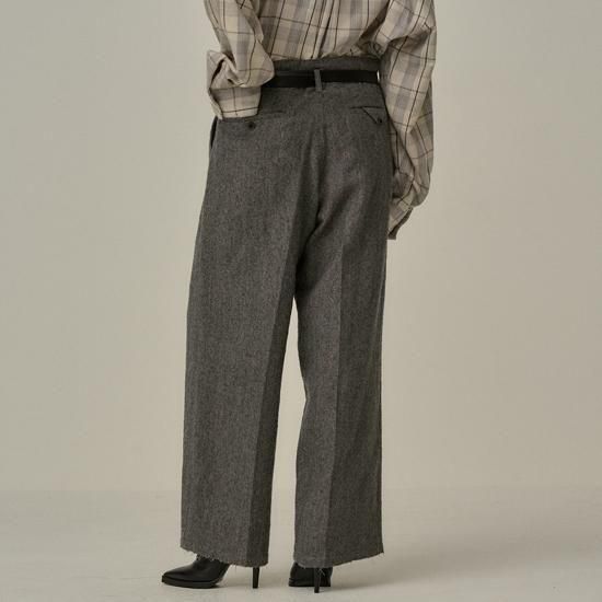 パンツ ANCELLM SHRINK WOOL WIDE SLACKS BROWN SHRINK WOOL WIDE SLACKS(GRAY) – ANCELLM